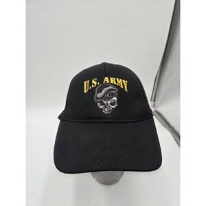US Army Nu-Fit Mesh Baseball Cap Black Skull Beret Embroidered Hat Mens Stretch‎
